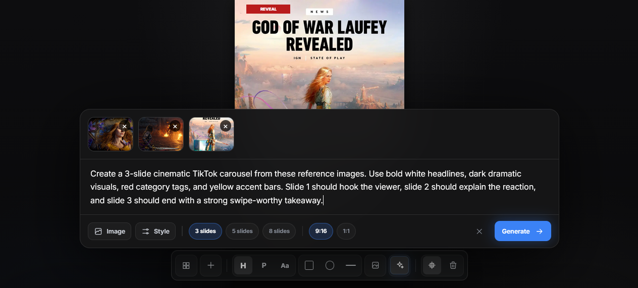 Cine AI prompt interface for creating slide content