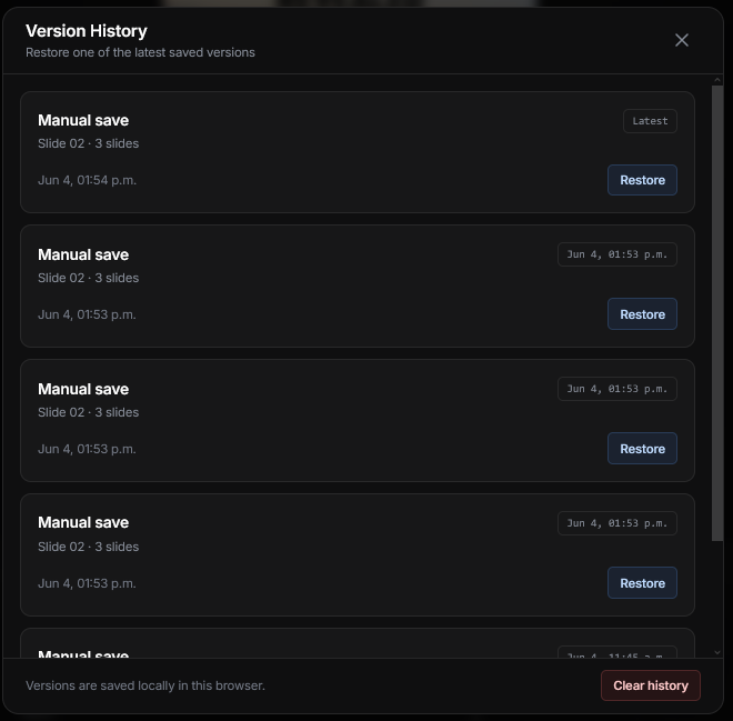 Version history in Cine